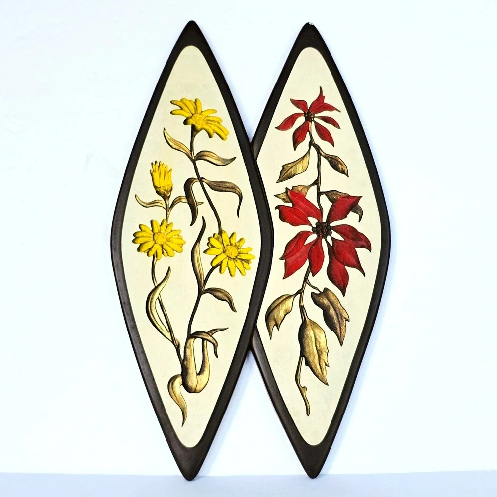 1962 Richter Floral Wall Plaque Mid Century Modern MCM Diamond Art Retro Kitsch